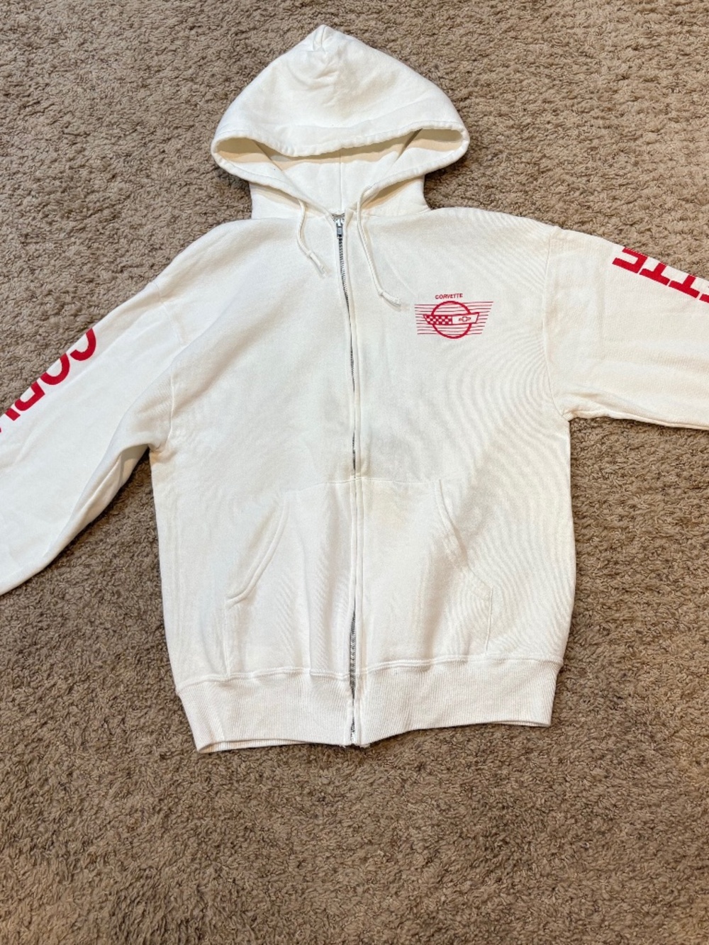 Corvette White & Red Hoodie Full Zip Size S